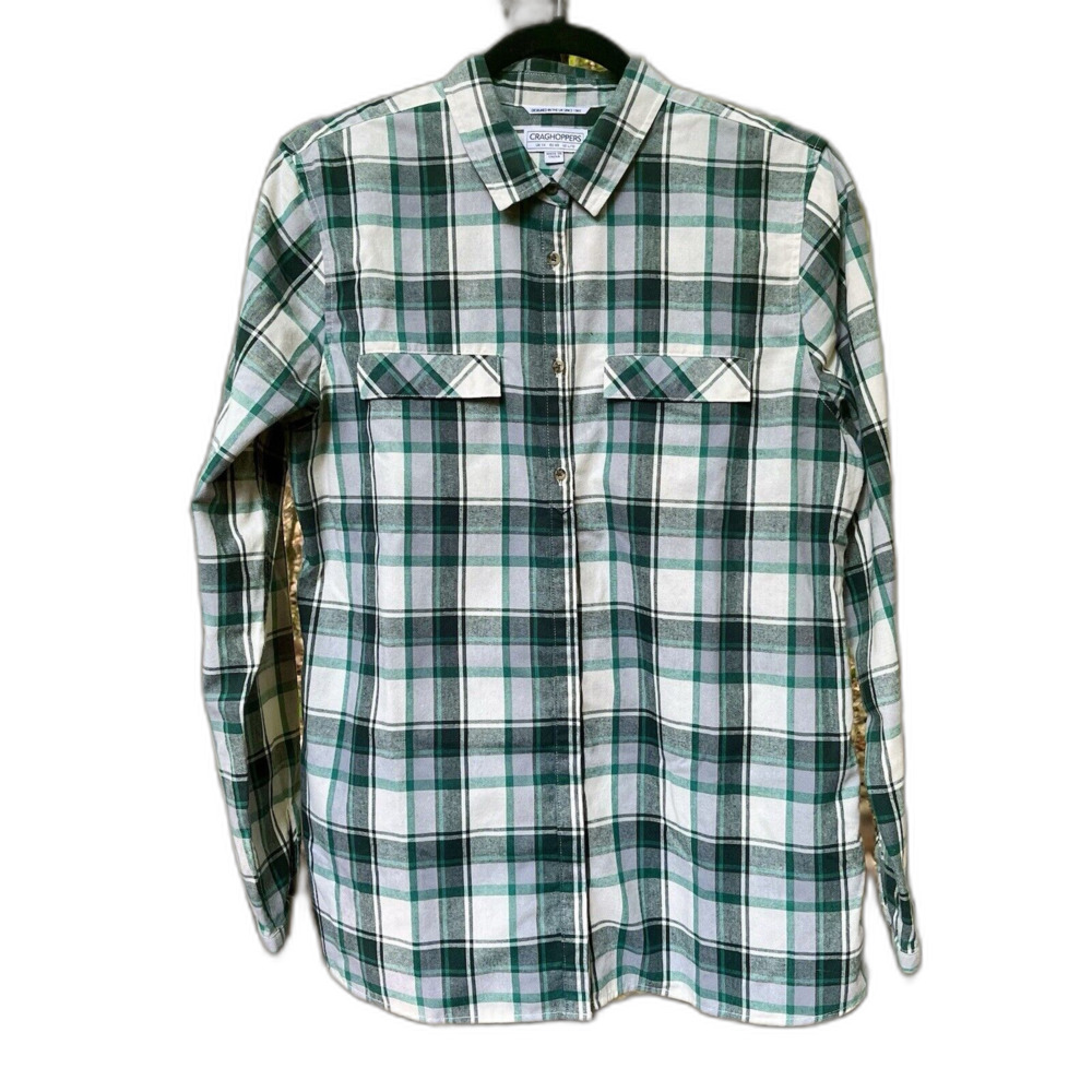Craghoppers Green Plaid Flannel Shirt Womens L Gorp Outdoor Cabin Cozy Western